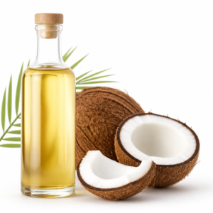 Cold pressed coconut oil in a bottle