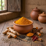 Manjal (whole turmeric) roots and powder