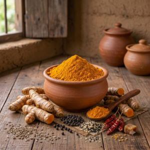 Manjal (whole turmeric) roots and powder